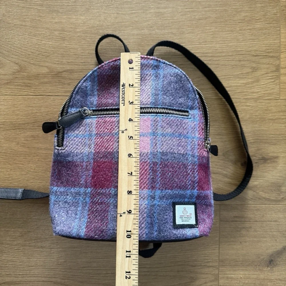 Harris Tweed & PU Leather Ladies Backpack Pastel Pink Blue Purple Tartan Check